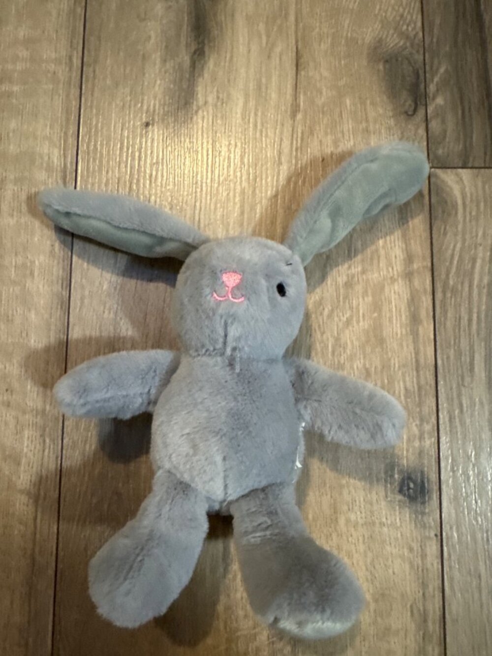 Gray Plush Bunny Stuffed Animal With Pink Nose & Embroidered Eyes 7 Inches